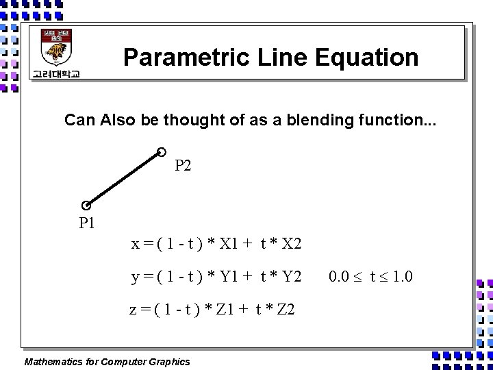 Parametric Line Equation Can Also be thought of as a blending function. . .