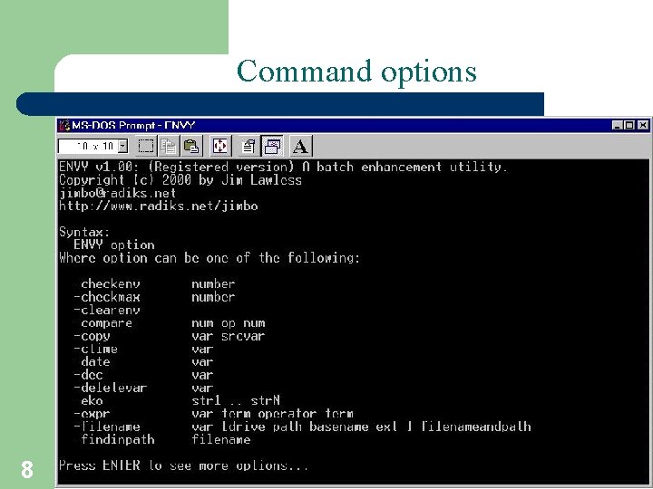Command options 8 T. Sharon - A. Frank 
