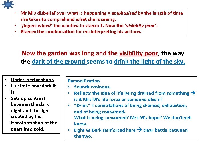  • Mr M’s disbelief over what is happening = emphasised by the length