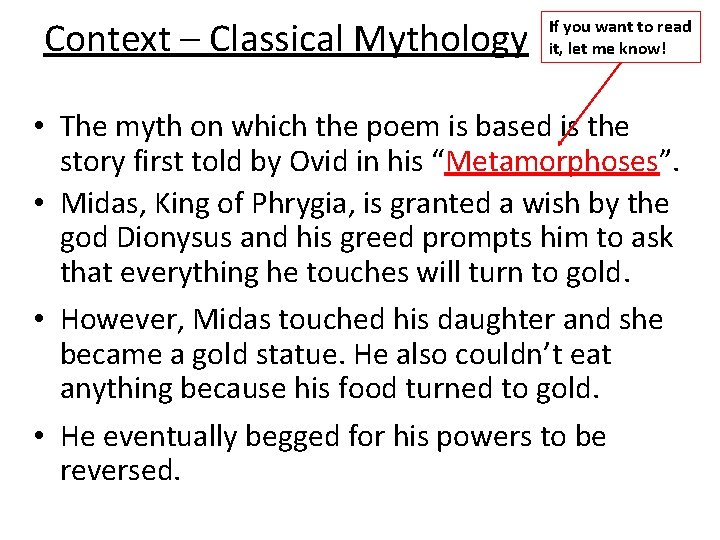 Context – Classical Mythology If you want to read it, let me know! •