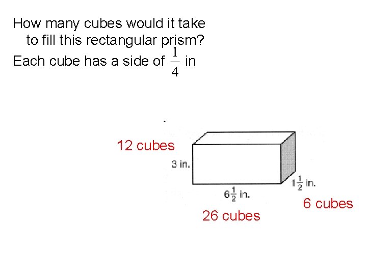 How many cubes would it take to fill this rectangular prism? Each cube has