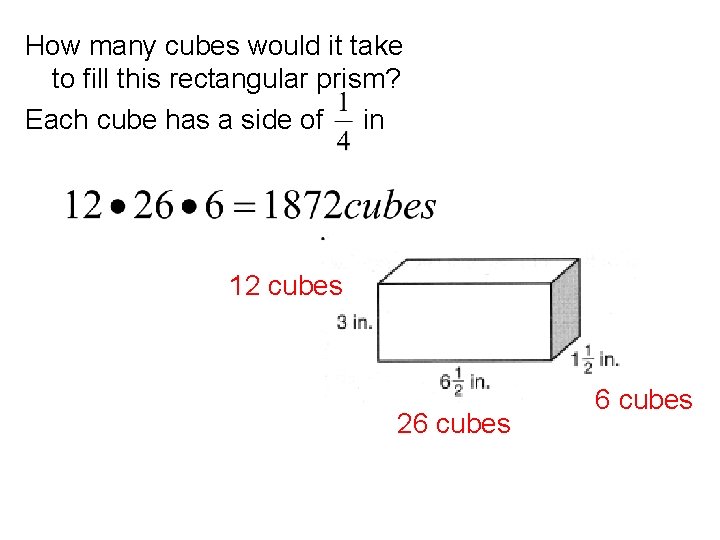 How many cubes would it take to fill this rectangular prism? Each cube has