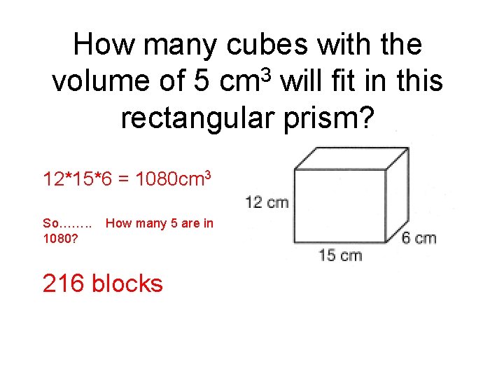 How many cubes with the volume of 5 cm 3 will fit in this