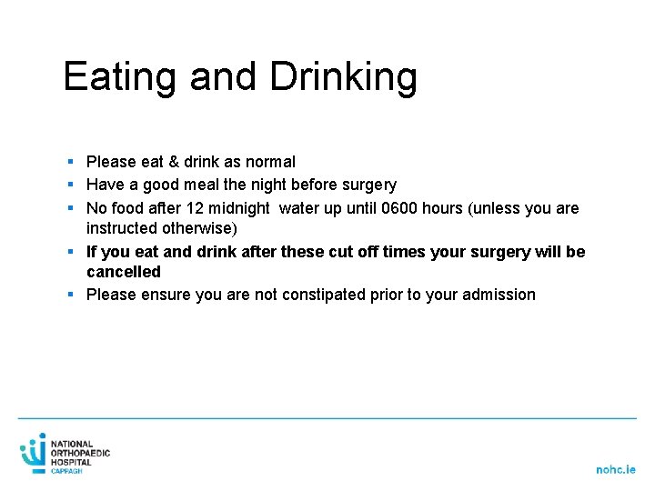 Eating and Drinking § Please eat & drink as normal § Have a good