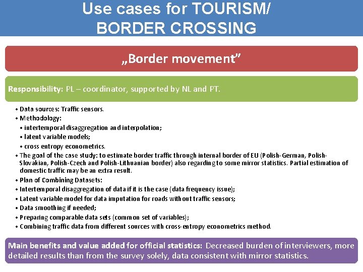 Use cases for TOURISM/ BORDER CROSSING „Border movement” Responsibility: PL – coordinator, supported by