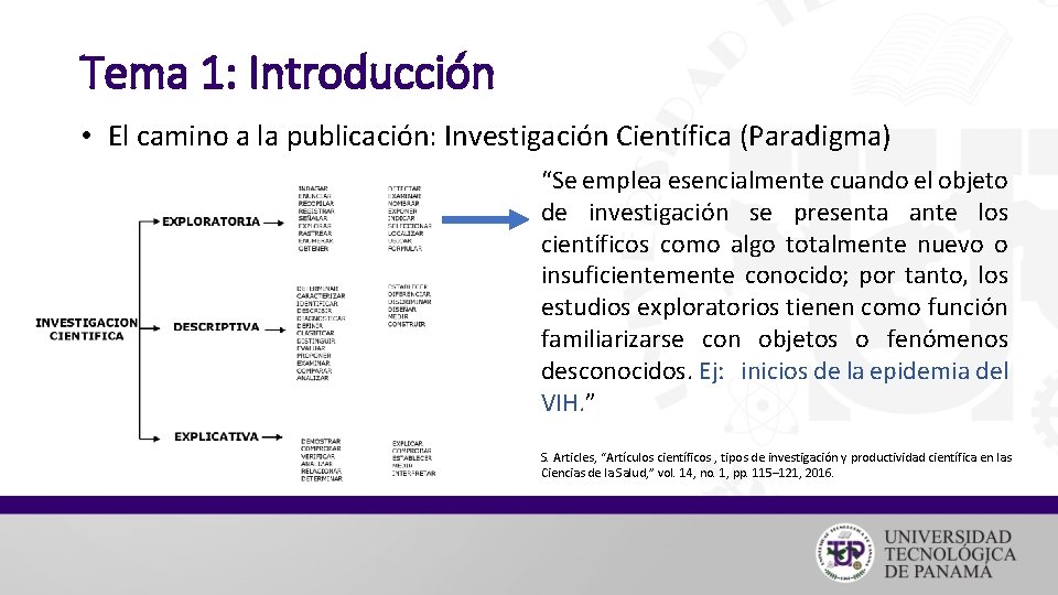 Tema 1: Introducción • El camino a la publicación: Investigación Científica (Paradigma) “Se emplea