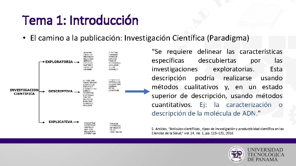 Tema 1: Introducción • El camino a la publicación: Investigación Científica (Paradigma) “Se requiere