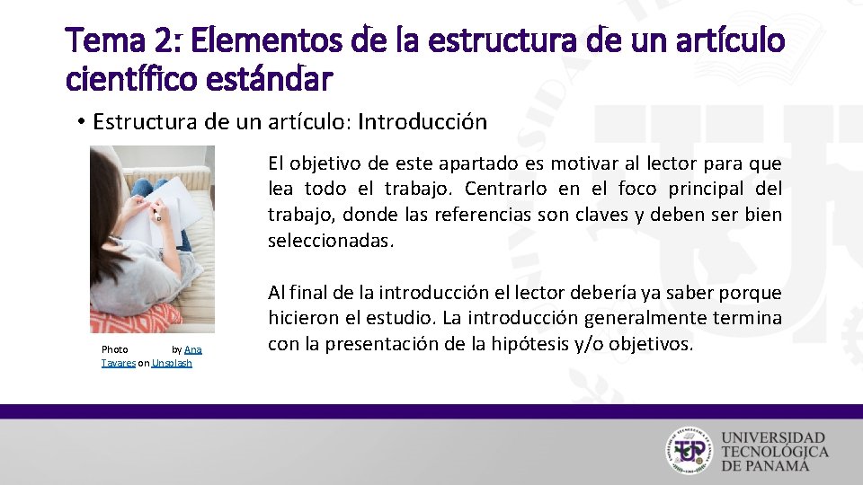 Tema 2: Elementos de la estructura de un artículo científico estándar • Estructura de