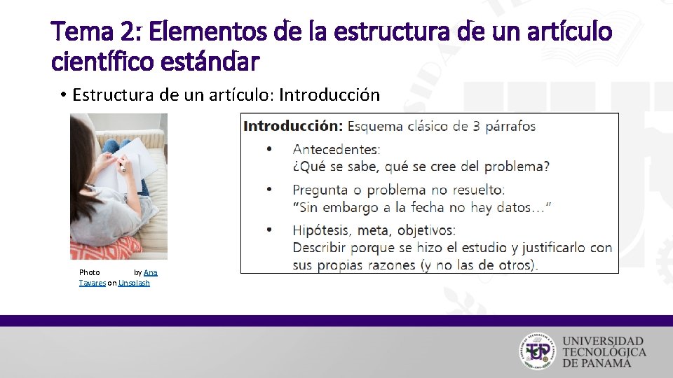 Tema 2: Elementos de la estructura de un artículo científico estándar • Estructura de