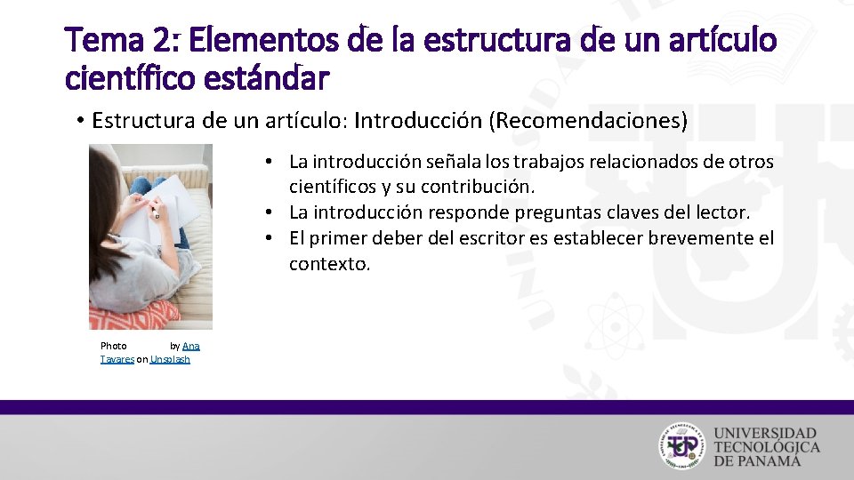 Tema 2: Elementos de la estructura de un artículo científico estándar • Estructura de