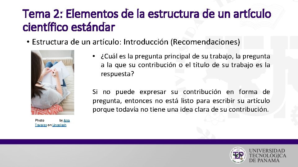 Tema 2: Elementos de la estructura de un artículo científico estándar • Estructura de