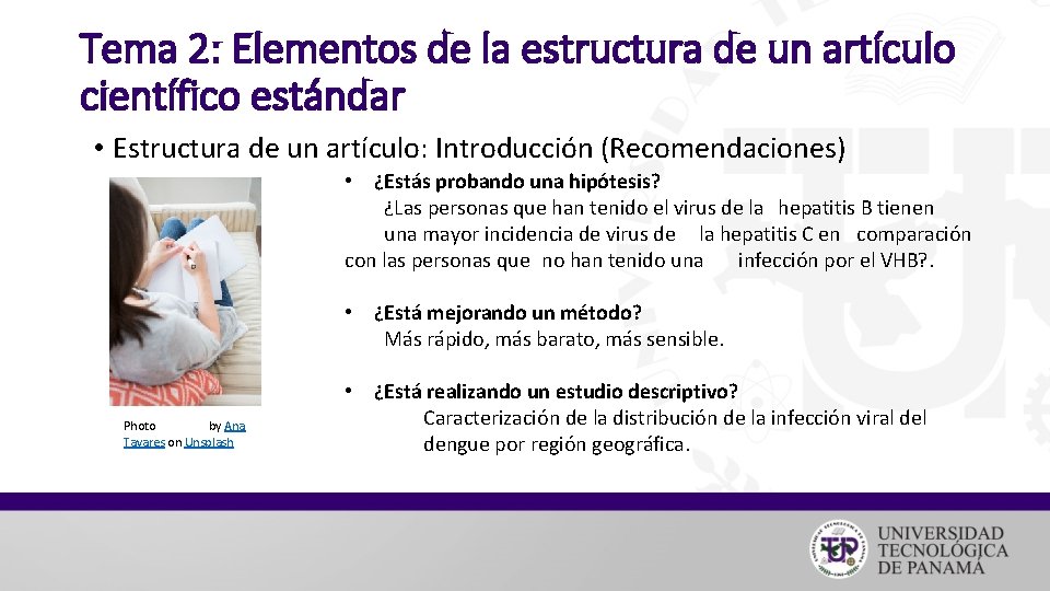 Tema 2: Elementos de la estructura de un artículo científico estándar • Estructura de