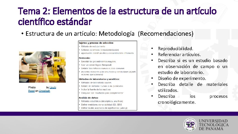 Tema 2: Elementos de la estructura de un artículo científico estándar • Estructura de