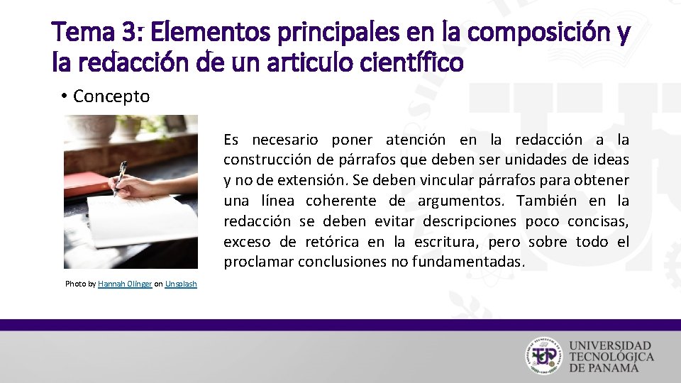 Tema 3: Elementos principales en la composición y la redacción de un articulo científico