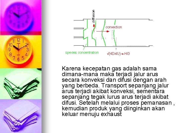 Karena kecepatan gas adalah sama dimana-mana maka terjadi jalur arus secara konveksi dan difusi