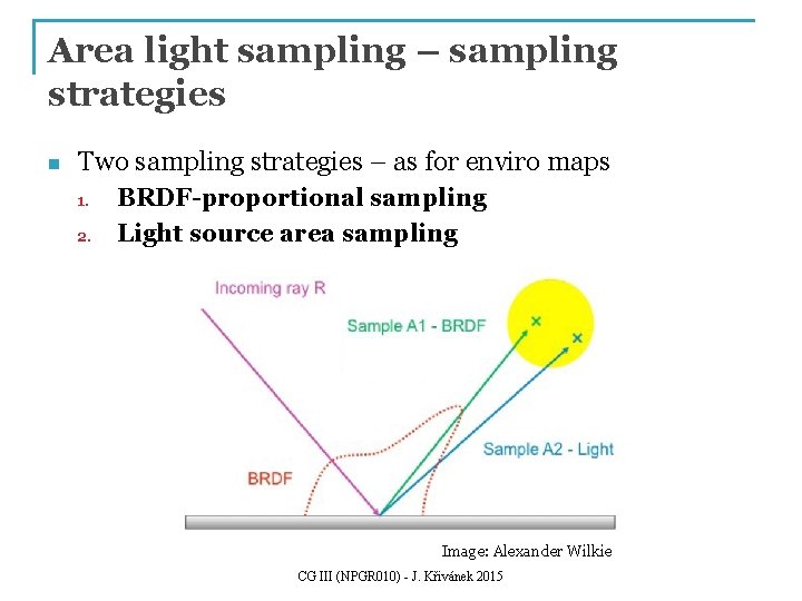 Area light sampling – sampling strategies n Two sampling strategies – as for enviro