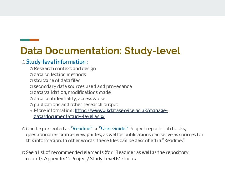 Data Documentation: Study-level o. Study-level information : o. Research context and design odata collection Data Documentation: Study-level o. Study-level information : o. Research context and design odata collection