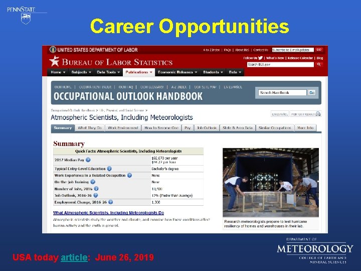 Career Opportunities USA today article: June 26, 2019 