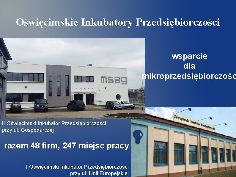 Oświęcimskie Inkubatory Przedsiębiorczości wsparcie dla mikroprzedsiębiorczośc II Oświęcimski Inkubator Przedsiębiorczości przy ul. Gospodarczej razem