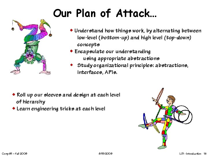 Our Plan of Attack… w Understand how things work, by alternating between low-level (bottom-up)