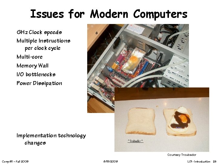 Issues for Modern Computers GHz Clock speeds Multiple Instructions per clock cycle Multi-core Memory