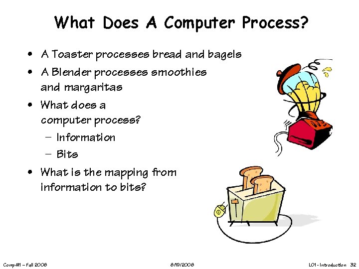 What Does A Computer Process? • A Toaster processes bread and bagels • A