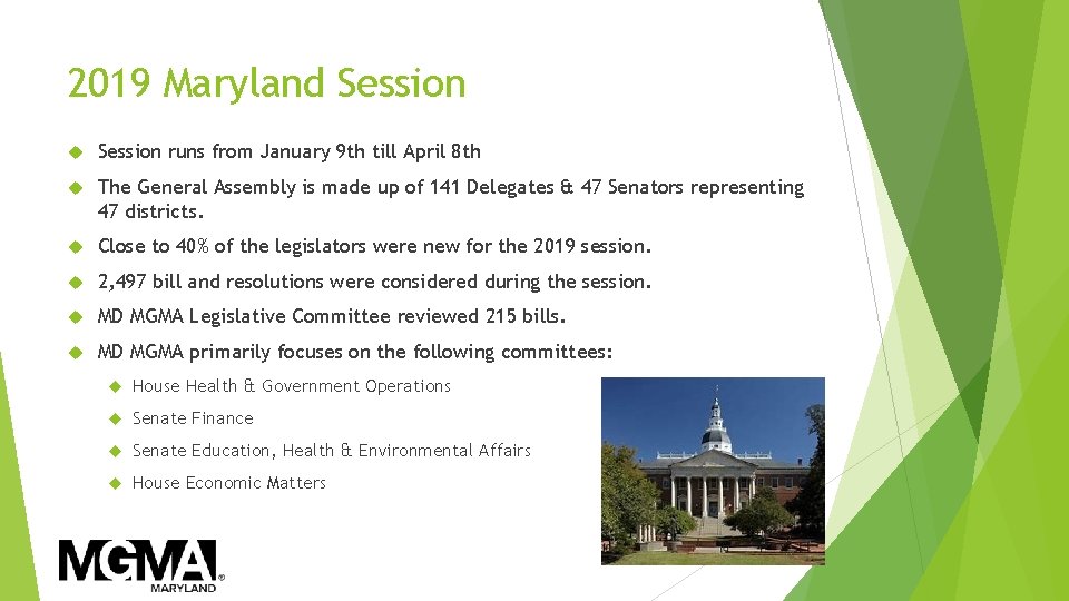 2019 Maryland Session runs from January 9 th till April 8 th The General