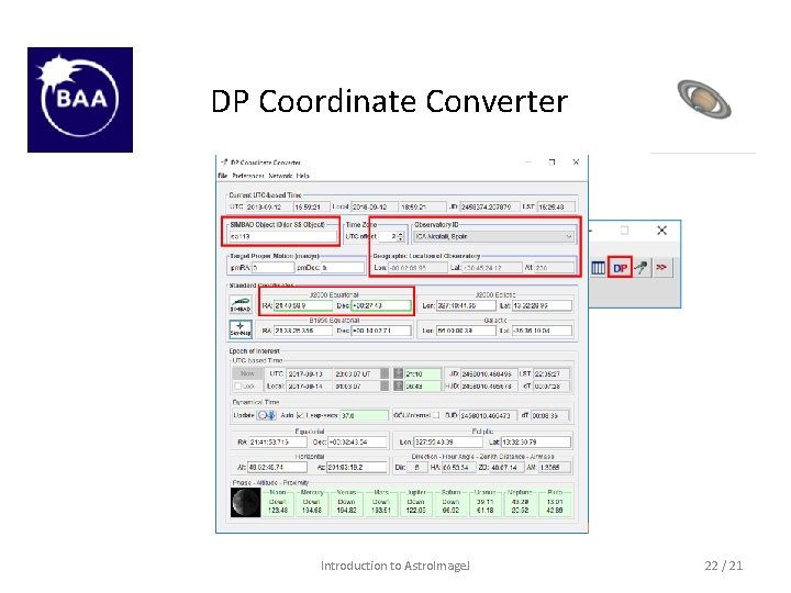 DP Coordinate Converter Astro. Image. J Toolbar Astronomy_Tool Introduction to Astro. Image. J 22