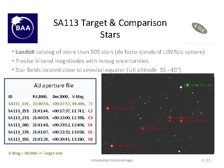 SA 113 Target & Comparison Stars • Landolt catalog of more than 500 stars