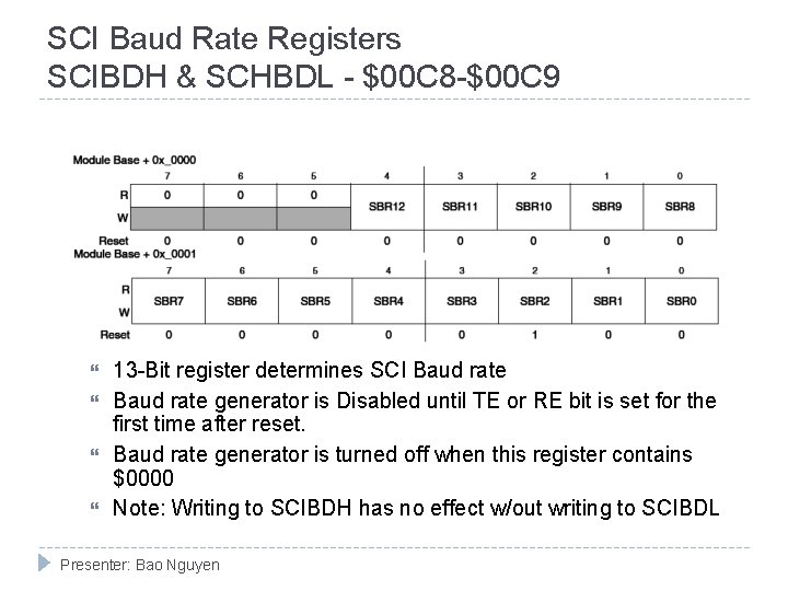 SCI Baud Rate Registers SCIBDH & SCHBDL - $00 C 8 -$00 C 9