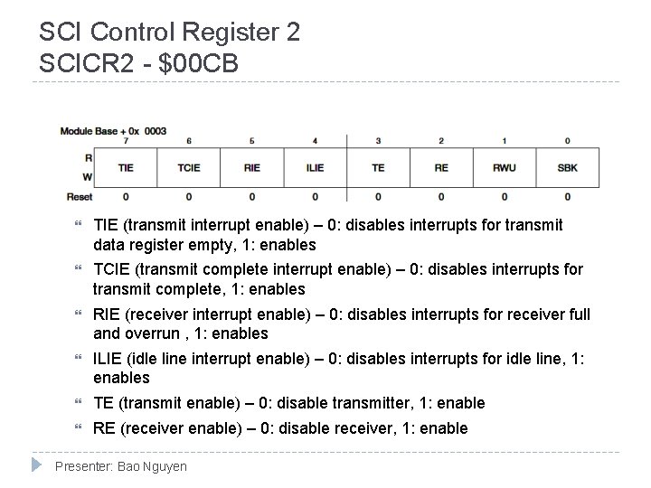 SCI Control Register 2 SCICR 2 - $00 CB TIE (transmit interrupt enable) –