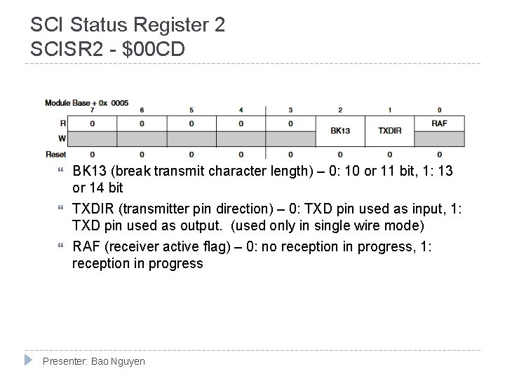 SCI Status Register 2 SCISR 2 - $00 CD BK 13 (break transmit character