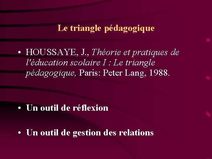 Le triangle pédagogique • HOUSSAYE, J. , Théorie et pratiques de l'éducation scolaire I