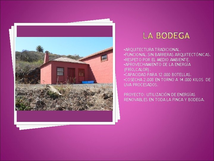  • ARQUITECTURA TRADICIONAL. • FUNCIONAL. SIN BARRERAS ARQUITECTÓNICAS. • RESPETO POR EL MEDIO
