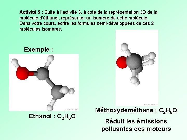Activité 5 : Suite à l’activité 3, à coté de la représentation 3 D Activité 5 : Suite à l’activité 3, à coté de la représentation 3 D