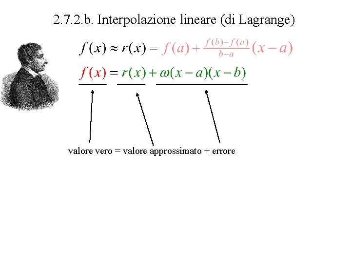 2. 7. 2. b. Interpolazione lineare (di Lagrange) valore vero = valore approssimato +