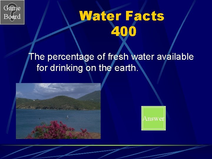 Game Board Water Facts 400 The percentage of fresh water available for drinking on