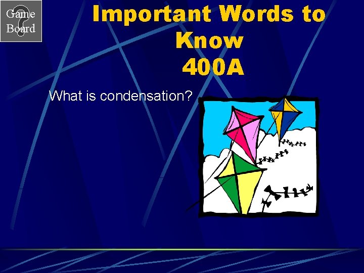 Game Board Important Words to Know 400 A What is condensation? 