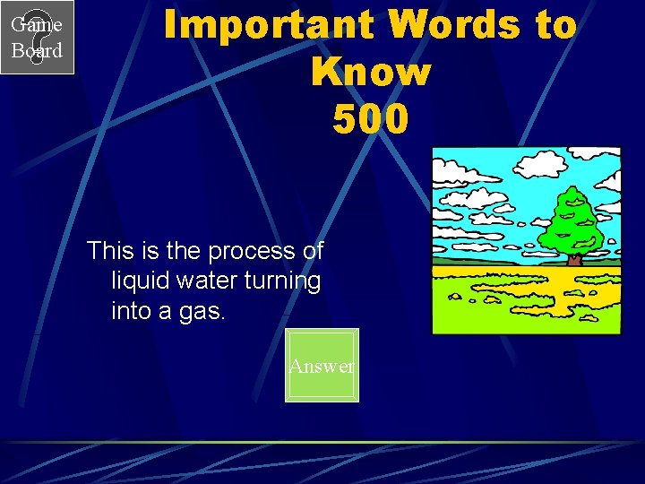 Game Board Important Words to Know 500 This is the process of liquid water