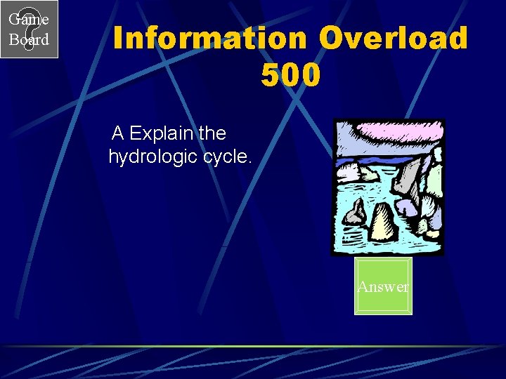 Game Board Information Overload 500 A Explain the hydrologic cycle. Answer 