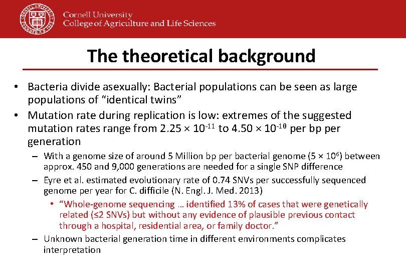 The theoretical background • Bacteria divide asexually: Bacterial populations can be seen as large