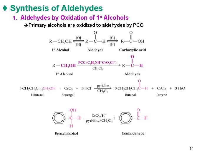 t Synthesis of Aldehydes 1. Aldehydes by Oxidation of 1 o Alcohols èPrimary alcohols