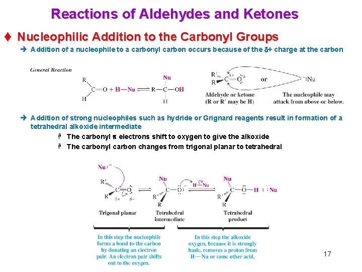 Reactions of Aldehydes and Ketones t Nucleophilic Addition to the Carbonyl Groups è Addition