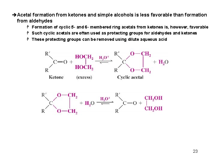 èAcetal formation from ketones and simple alcohols is less favorable than formation from aldehydes