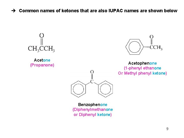 è Common names of ketones that are also IUPAC names are shown below Acetone
