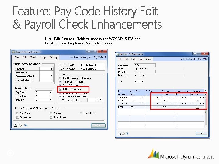 Mark Edit Financial Fields to modify the WCOMP, SUTA and FUTA fields in Employee