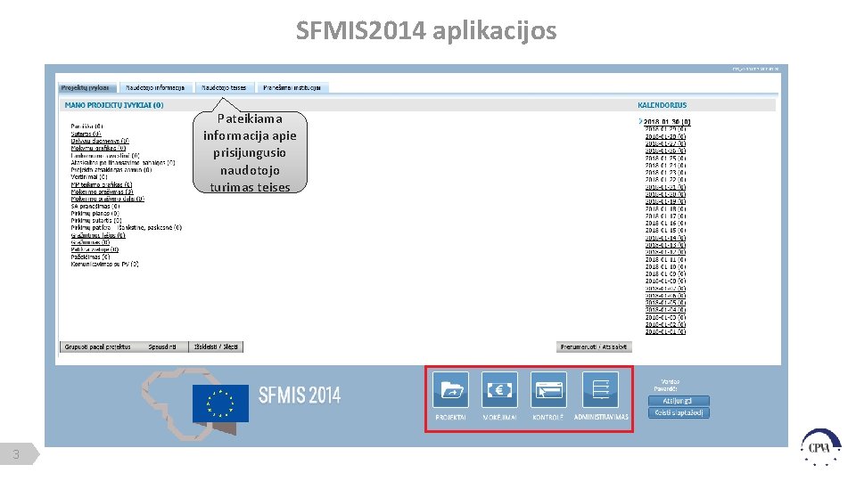 SFMIS 2014 aplikacijos Pateikiama informacija apie prisijungusio naudotojo turimas teises 3 