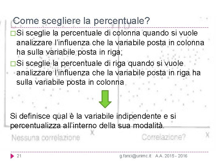 Come scegliere la percentuale? � Si sceglie la percentuale di colonna quando si vuole