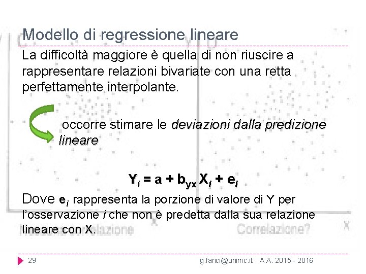 Modello di regressione lineare La difficoltà maggiore è quella di non riuscire a rappresentare