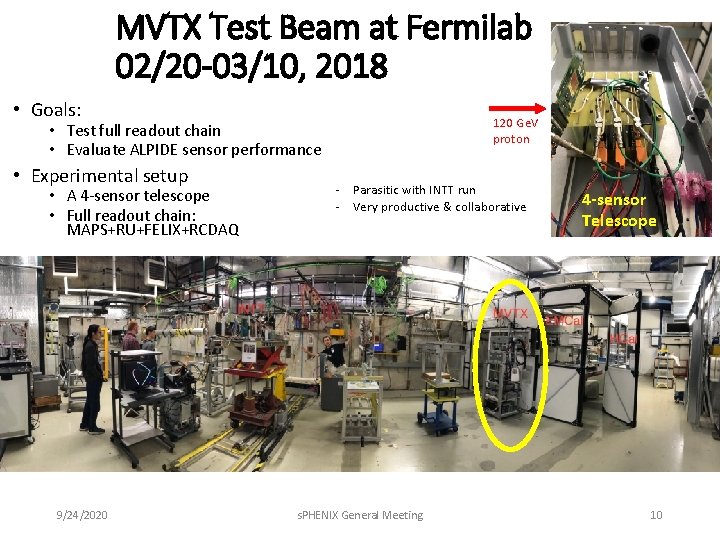 MVTX Test Beam at Fermilab 02/20 -03/10, 2018 • Goals: 120 Ge. V proton